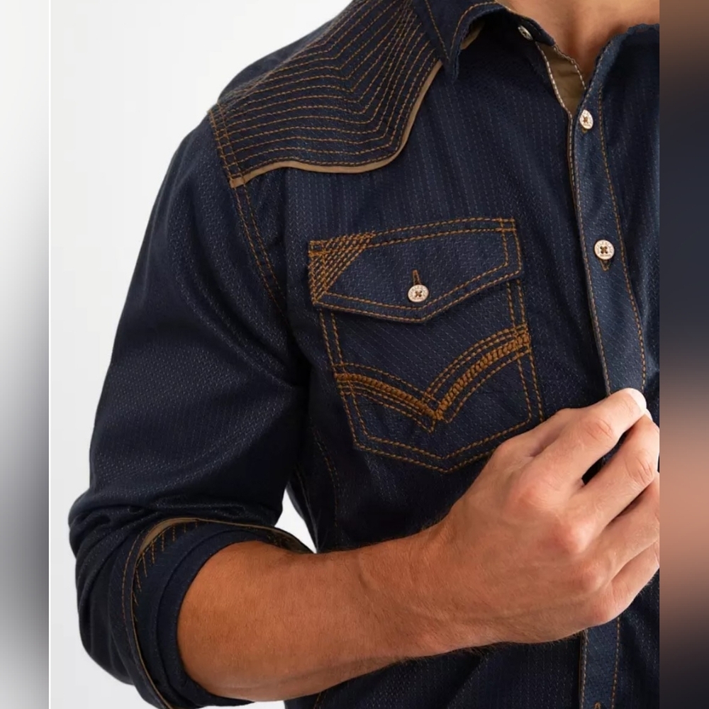 BUCKLE BLACK Button Down Shirt - Embroidered - Athletic Stretch - Size S